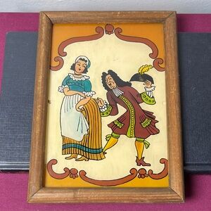 Vintage Reverse Hand Painted Rare German Folk Art Courting Scene Couple Framed‎